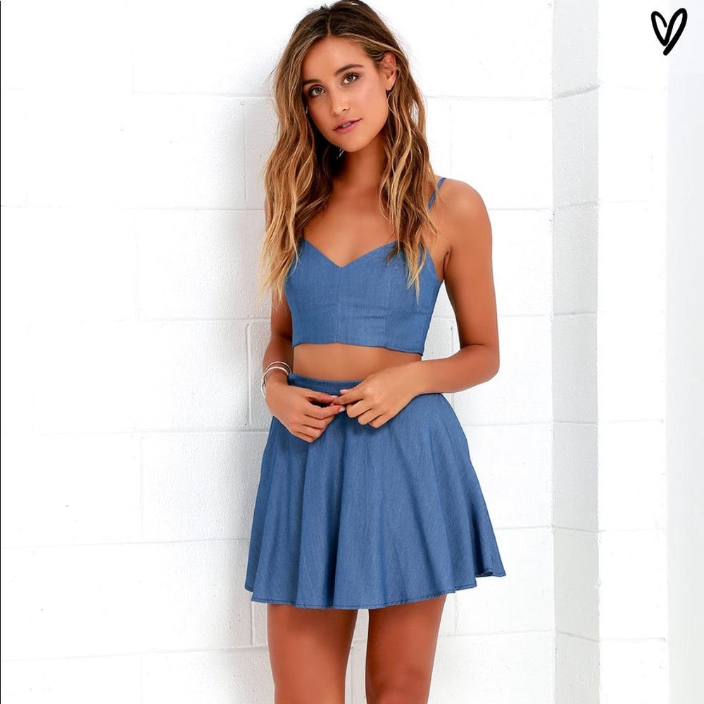 NWT Lulu’s Two-Piece Blue Top & Skirt